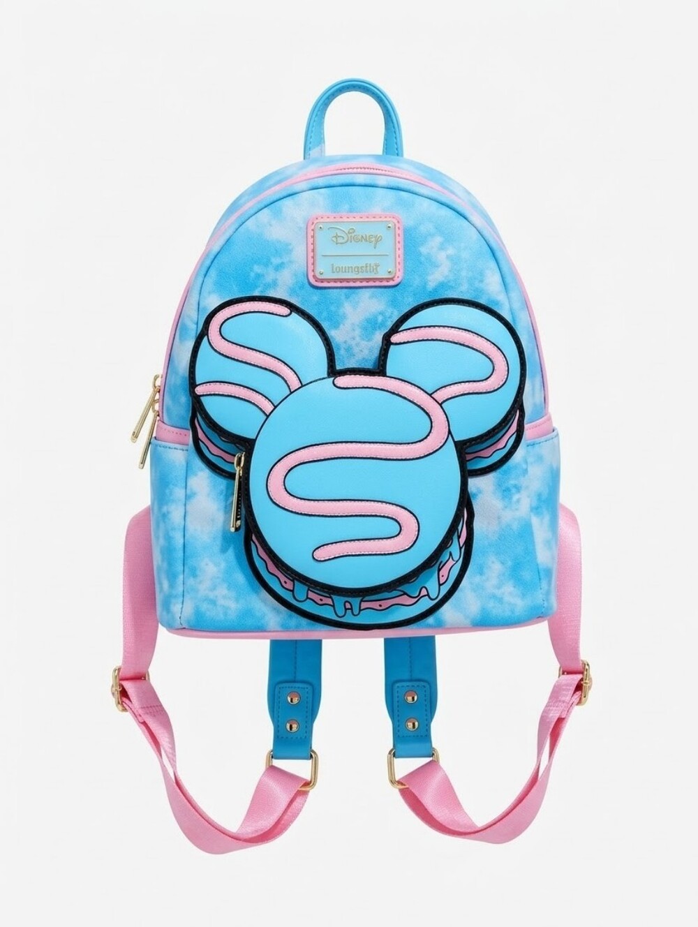 Loungefly Disney Eats Macaron Blue Tie-Dye Mini Backpack with Pink Accents NWT